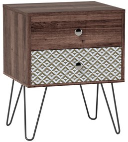 HOMCOM Mesa de Cabeceira com 2 Gavetas Pés de Aço Estilo Boémio Mesa de Cabeceira para Quarto Sala de Estar 45x39x55,5 cm Marrom | Aosom Portugal