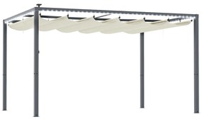 Outsunny Pérgola de Alumínio 4x3 m Pérgola de Jardim com Luzes LED Solares Teto Retrátil Impermeável Anti-UV Creme e Cinzento