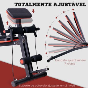 Banco de Musculação com Encosto Ajustável em 7 Posições Extensão de Pernas Apoio para Bíceps e Banda de Resistência para Treino Completo em Casa 54x16