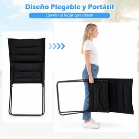 Conjunto de 2 Cadeiras de Praia Dobráveis, 90 x 57 x 87 cm, Assentos Acolchoados, Preto