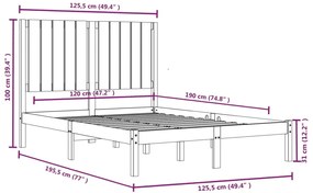 Estrutura de cama pequena casal 120x190 cm pinho maciço