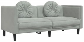 2 pcs conjunto de sofás com almofadas veludo cinzento-claro