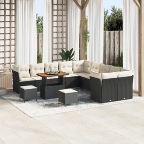 Conjunto de Sofá de Jardim vidaXL com Almofadas Preto Vime Sintético A