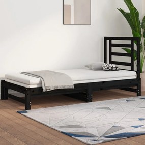 vidaXL Estrutura sofá-cama de puxar 2x(90x190) cm pinho maciço preto