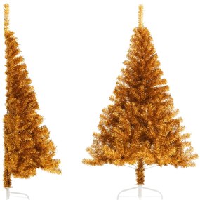Meia árvore de Natal artificial com suporte 120 cm PET dourado