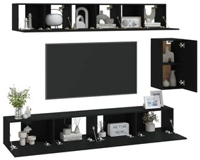 6 pcs conjunto de móveis de TV derivados de madeira preto