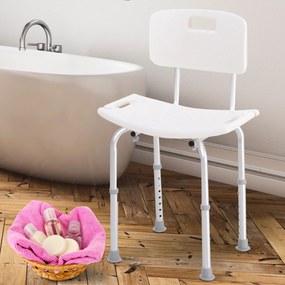Cadeira para Duche Antiderrapante com Altura Ajustável em 8 Níveis Cadeira de Banho 50,6x43x71-88 cm Branco