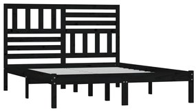 Estrutura de cama de casal 135x190 cm pinho maciço preto