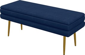 Banco com arrumação 2 em 1, assento com acabamento em veludo e pés em aço 100 x 37,5 x 42 cm, azul e dourado