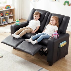 Sofá Infantil Duplo Reclinável, 96 x 51,5 x 69 cm, Espuma de Alta Densidade, Preto