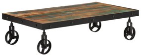 vidaXL Mesa de centro c/ rodas 100x55x26 cm madeira recuperada maciça