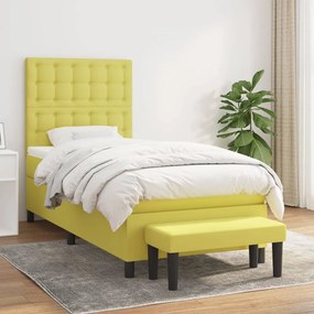 vidaXL Cama com molas/colchão 100x200 cm tecido verde-claro