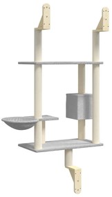 Árvore parede p/ gatos c/ poste arranhador 153 cm cinza-claro