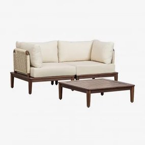 Conjunto De Jardim Com Sofá Modular De 2 Peças, 2 Poltronas De Canto E Mesa De Centro Em Acácia Giulia Castanho-acácia Escuro - Sklum