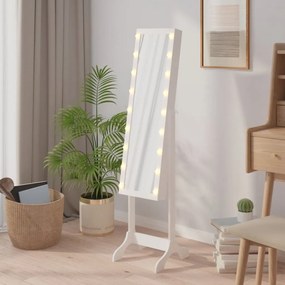 Espelho de Pé Belu com Luzes LED e Guarda Joias - Branco - Design Mode