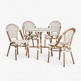 Conjunto De Mesa Redonda Brielle Bistro (80 Cm De Diâmetro) E 4 Cadeiras De Jardim Empilháveis De Alumínio Gardénia Branco - Sklum