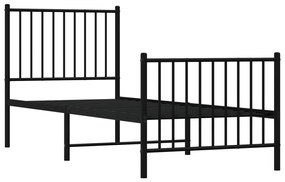 Estrutura de cama com cabeceira e pés 75x190 cm metal preto