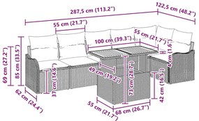 Conjunto de Sofá de Jardim de 7 Peças com Almofadas Cinzas em Rattan S