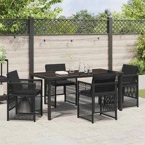 Conjunto de Jantar de Jardim de 5 Peças com Almofadas Pretas e Rattan