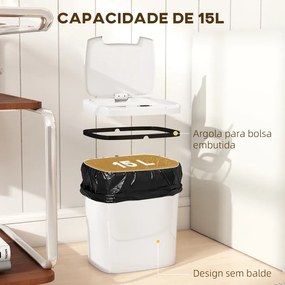 Caixote de Lixo Automático 15L com Sensor Infravermelhos e Modo Manual Anel de Retenção Antimarcas 27,6x21,4x33,5 cm Branco