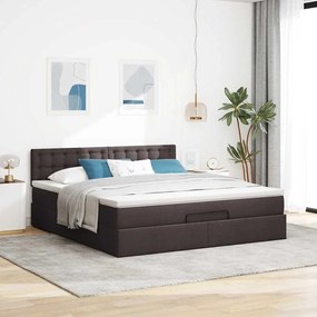 Estrutura de cama otomana com colchão tecido castanho escuro
