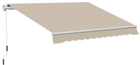Outsunny Toldo Manual 395x245 cm Toldo de Varanda Pátio com Manivela de Alumínio e Tecido de Poliéster 280 g/m² Bege