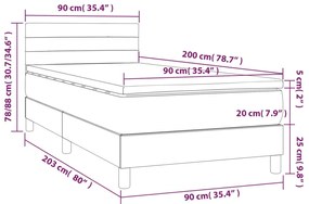 Cama box spring c/ colchão e LED 90x200 cm tecido cinza-escuro