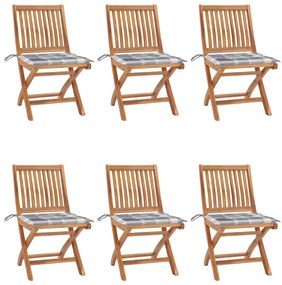 vidaXL Cadeiras de jardim dobráveis c/ almofadões 6 pcs teca maciça