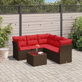 vidaXL 6 pcs conjunto de sofás jardim c/ almofadões vime PE castanho