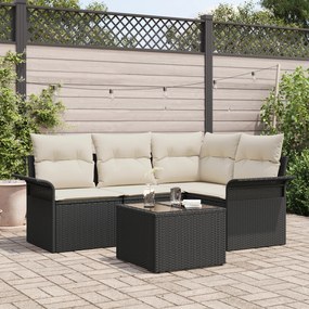 Conjunto de Sofá de Jardim de 4 Peças com Almofadas Rattan Poliéster M
