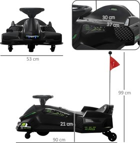 Kart elétrico para crianças de 12 V, karting infantil, velocidade regulável entre 3 e 8 km/h, modo de derrapagem, 90 x 53 x 99 cm, preto