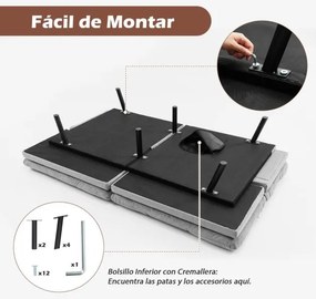 Sofá-cama conversível dobrável Futon de 3 lugares com encosto e apoios de braços ajustáveis para casa e escritório Cinzento