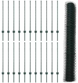 Postes de Cerca vidaXL 11 pcs Canal U Verde 100 cm Aço