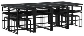 13 pcs conjunto de jantar p/jardim com almofadões vime PE preto