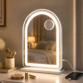 Espelho de Maquilhagem, 40 x 12 x 55 cm, Luz LED de Três Cores Regulável, Branco