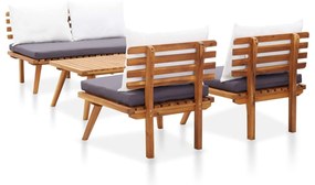 4 pcs conj. lounge jardim c/ almofadões madeira acácia maciça