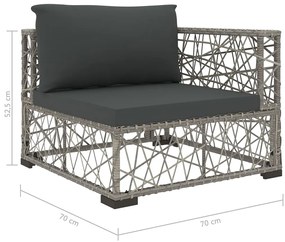 5 pcs conjunto lounge de jardim c/ almofadões vime PE cinzento