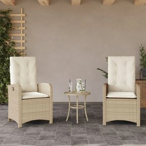 vidaXL Cadeiras de jardim reclináveis 2 pcs c/ almofadões vime PE bege