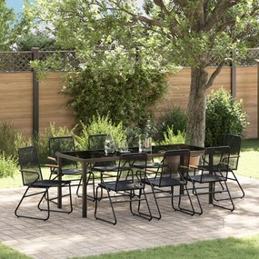 vidaXL Conjunto de Jantar de Jardim 9 Peças Preto Rattan PVC