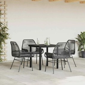 Conjunto de jantar jardim 5 peças almofadas vidro vime PE preto