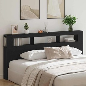 Cabeceira de Armazenamento vidaXL com Luzes LED Madeira Preta 220x18,5x103,5 cm