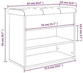 Banco sapateira 62x32x50 cm derivados madeira cinzento sonoma