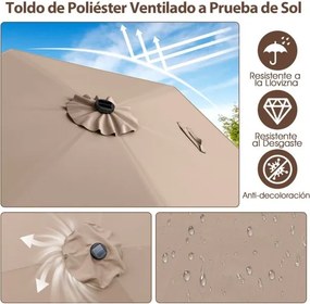 Guarda-sol LED com luzes LED Solares Sistema de inclinação com botão 230 x 230 x 225 cm Castanho Claro