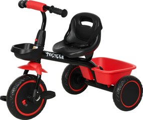 Triciclo evolutivo para crianças com assento ajustável, pedais, 2 cestos e cinto de segurança, para crianças dos 2 aos 5 anos, vermelho e preto