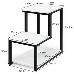 Mesa lateral com 3 níveis Estrutura em forma de escada de aço resistente para Sofá Sala de estar 60 x 35 x 59,5 cm Branco