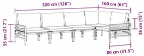 Conjunto de Sofá de Jardim 5 pcs Cinzento-escuro Aço