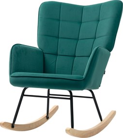 Cadeira de baloiço com estofo em veludo e estrutura em aço, 71 x 98 x 101 cm, verde