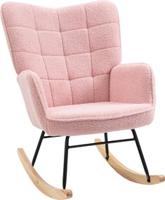 Poltrona Baloiço em Borrego com Oscilação de 40° Pés de Madeira de Faia e Estrutura de Aço 71x98x101 cm Rosa