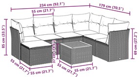 8 pcs conjunto sofás de jardim com almofadões vime PE preto