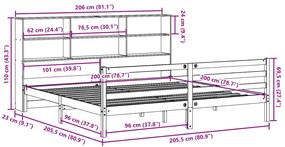 Cama com estante sem colchão 200x200 cm pinho maciço branco